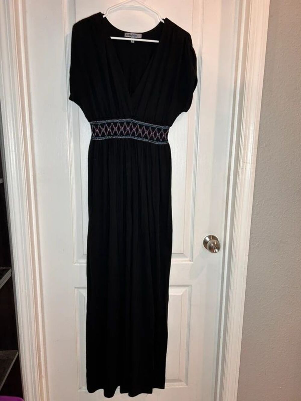 Bailey Blue Dress Women Large Brown Jersey Knit Maxi Smocked Waist Size Medium